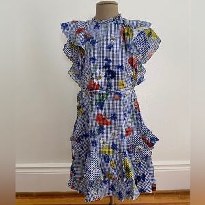 Lela Rose Floral Flutter Sleeve Dress